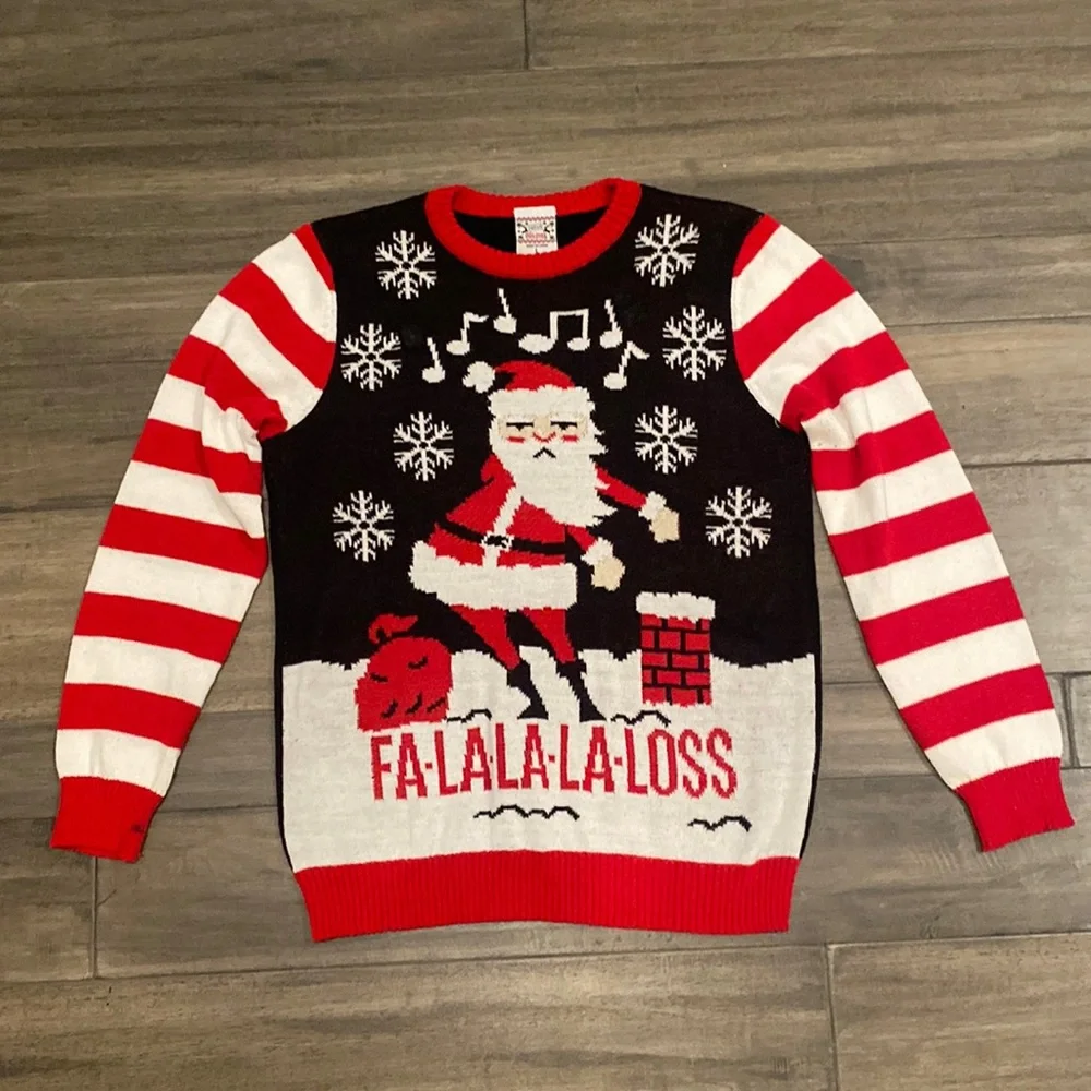 Well Worn Holiday Sweater Christmas Dancing Santa FA-LA-LA-LA-LOSS Light Up SZ L